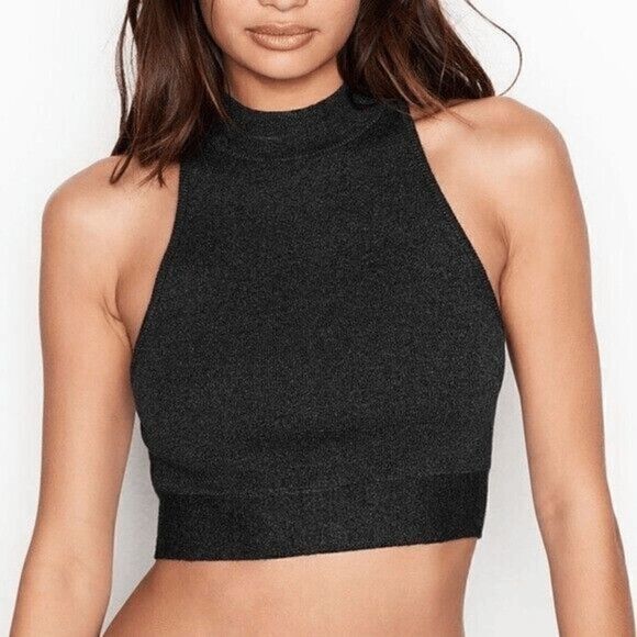 Victorias Secret Dark Gray Cropped Sleeveless Hook Eye Open Back Top Medium - Picture 5 of 6